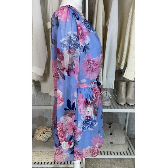 Express Women's Size M Light Blue Floral Back Zip Tie Waist Romper #0495 - Picture 4 of 16